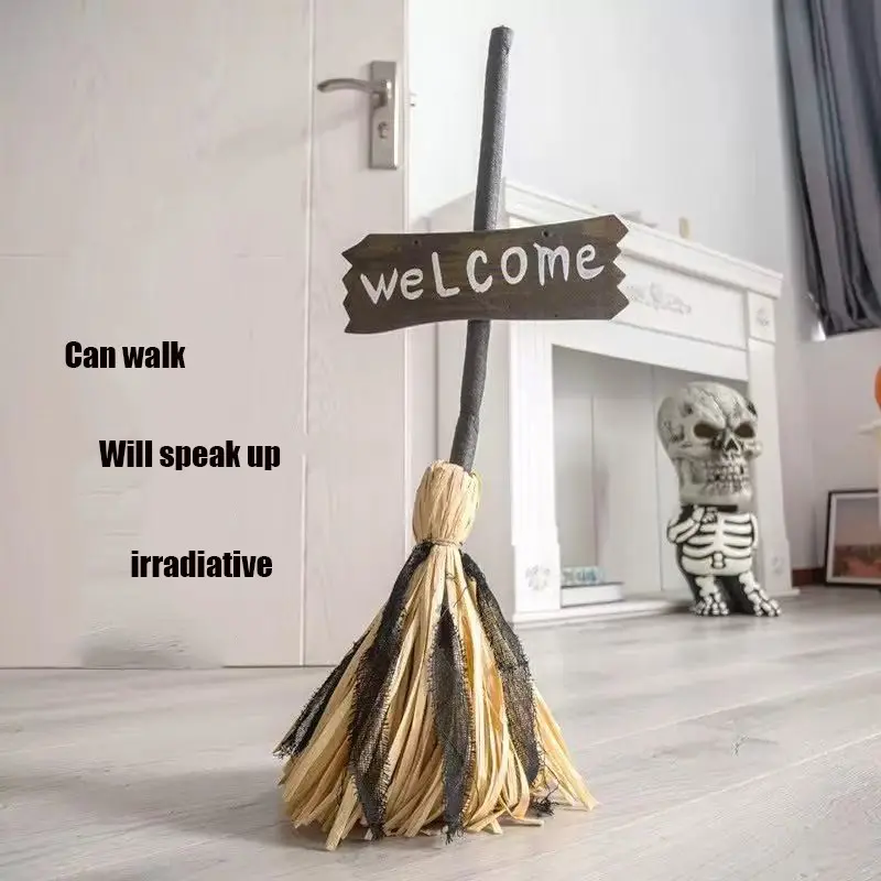 Halloween Witch Broom Magic Prop, Glowing Sound Bar Halloween Decoration, Trendy Cross-Border Bestseller, Ghost House Ornament, Broom