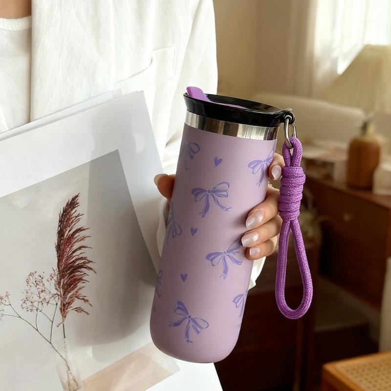 500ML Double-Layer Stainless Steel Insulated Travel Mug with Bow Pattern, Perfect Travel Cup for Home Office School & Car, Great Gift for Christmas Mother's Day Valentine's Day, Insulated Tumbler