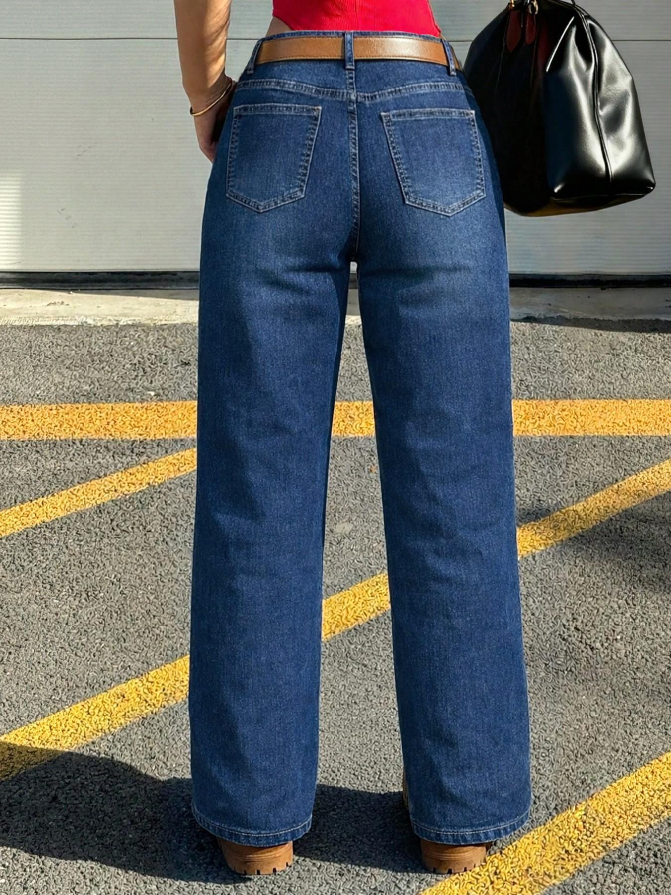 Women's High Waist Wide Leg Jeans Pants, Spring & Fall Casual Fitted Denim Jeans, Blue Washed Elasticity, Versatile Commuter Daily Wear