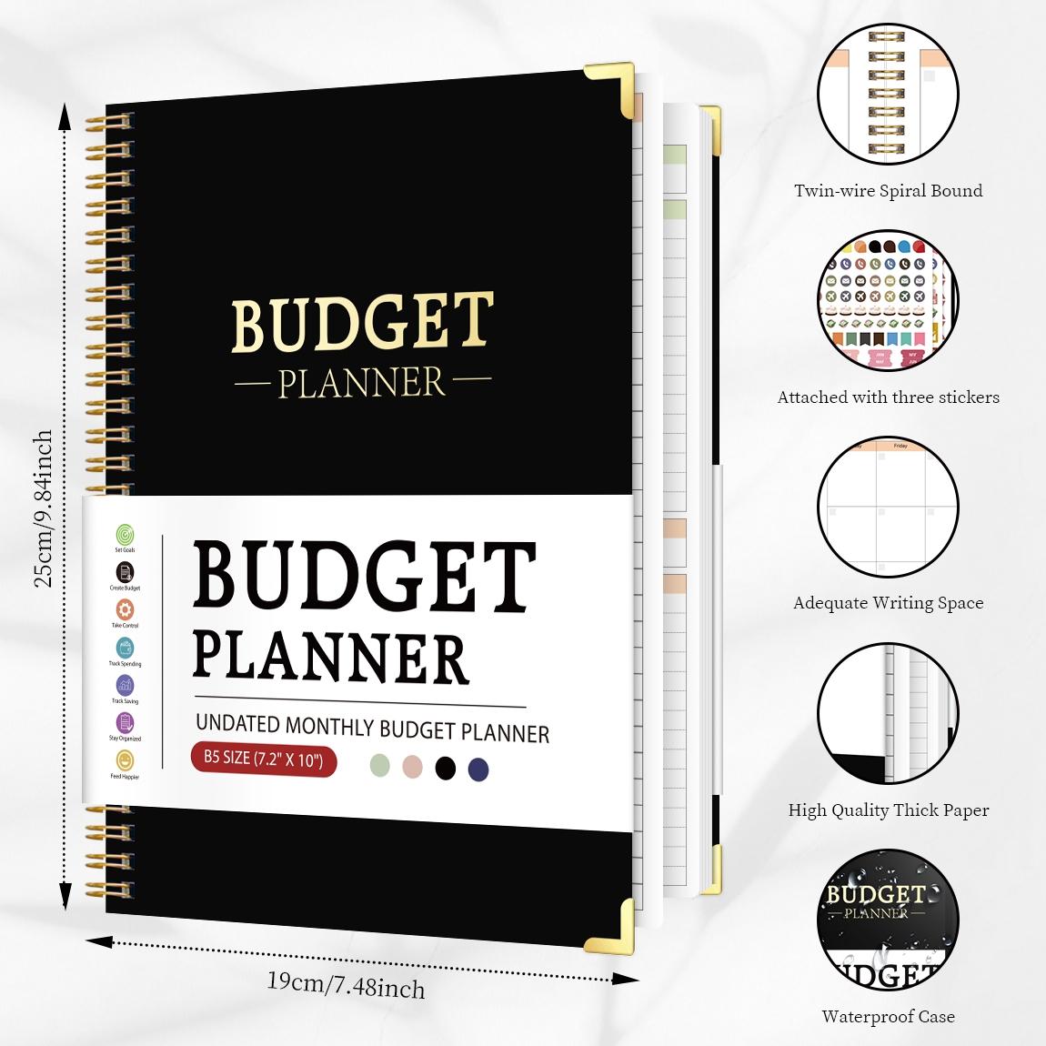 Spiral Bound Budget Planner Notebook, No Date Financial Management Ledger, Monthly Budget Savings Debt Tracker, Includes Expense Stickers