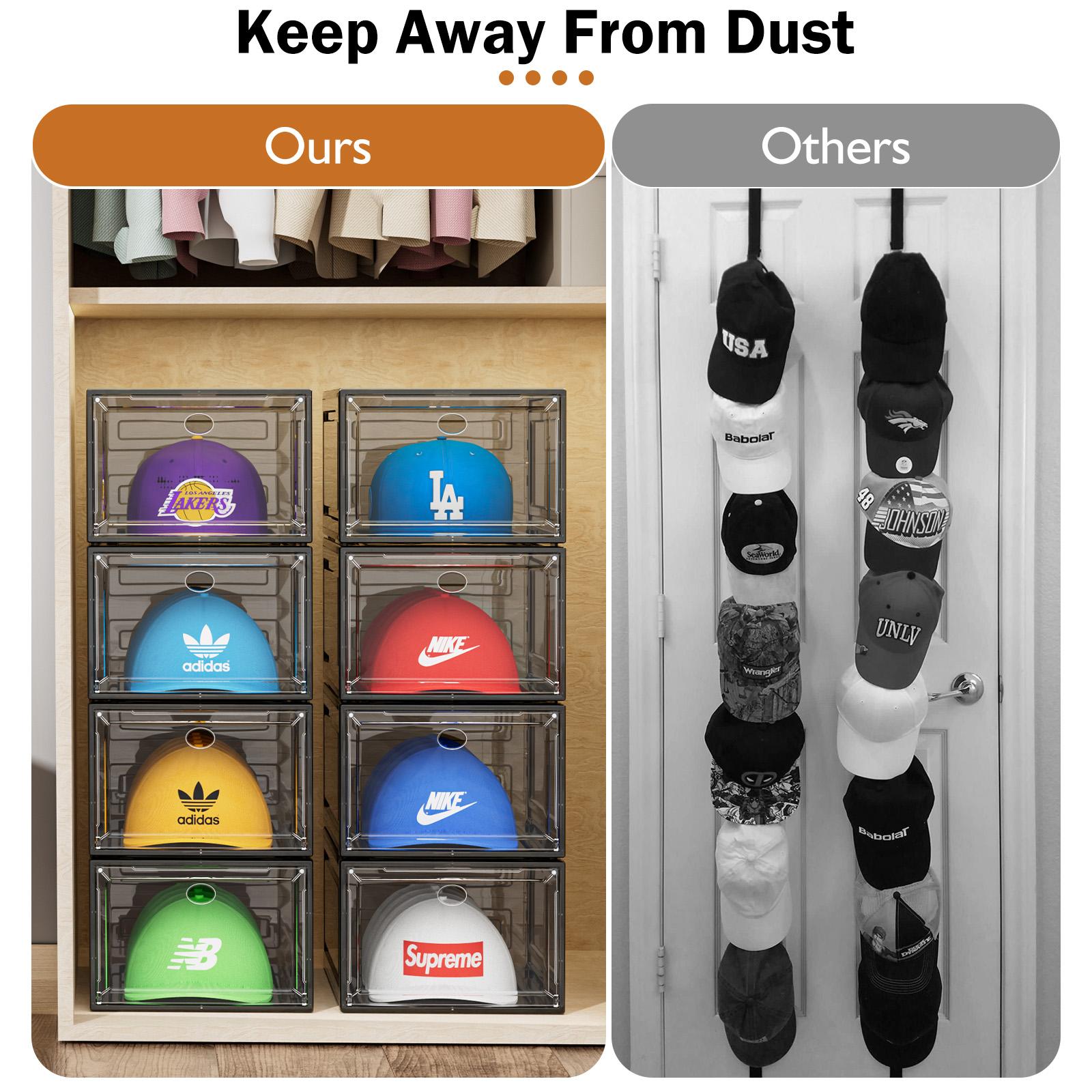 7CODE Hat Organizer Box, 6 Boxes for 40 Pack Hats, Upgrade Harder Solid Plastic Hat Organizer for Baseball Caps, Clear Hat Storage with Magnetic Door, Hat Rack, , Hat Case, , White