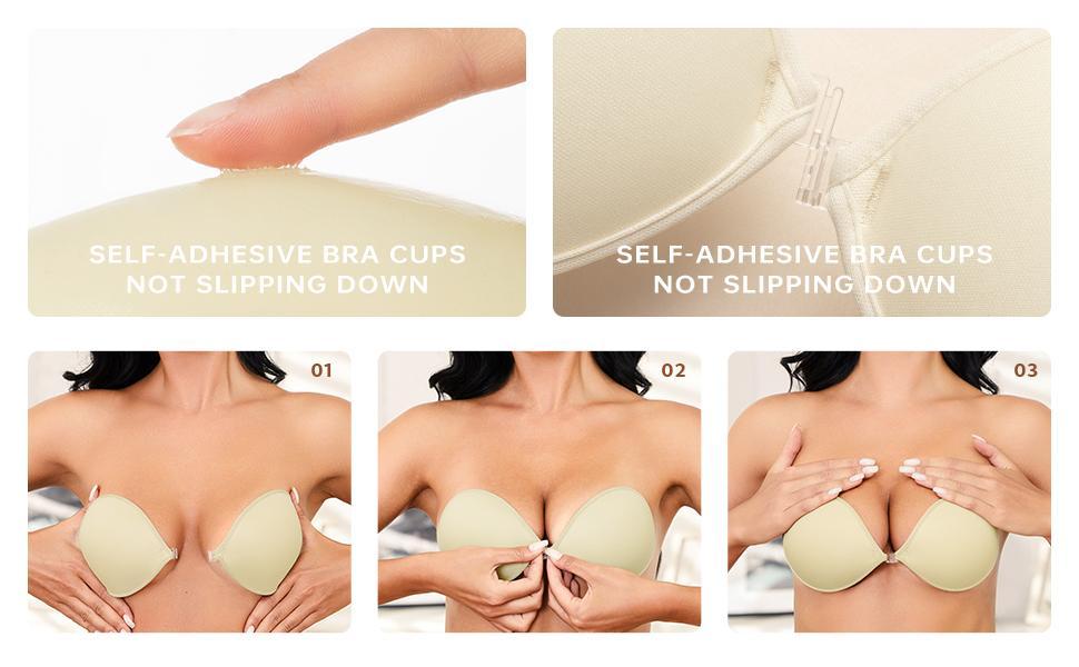 Wingslove Invisible Adhesive Sticky Bra Silicone Push up Strapless Bra for Backless Dress with Nipple Covers