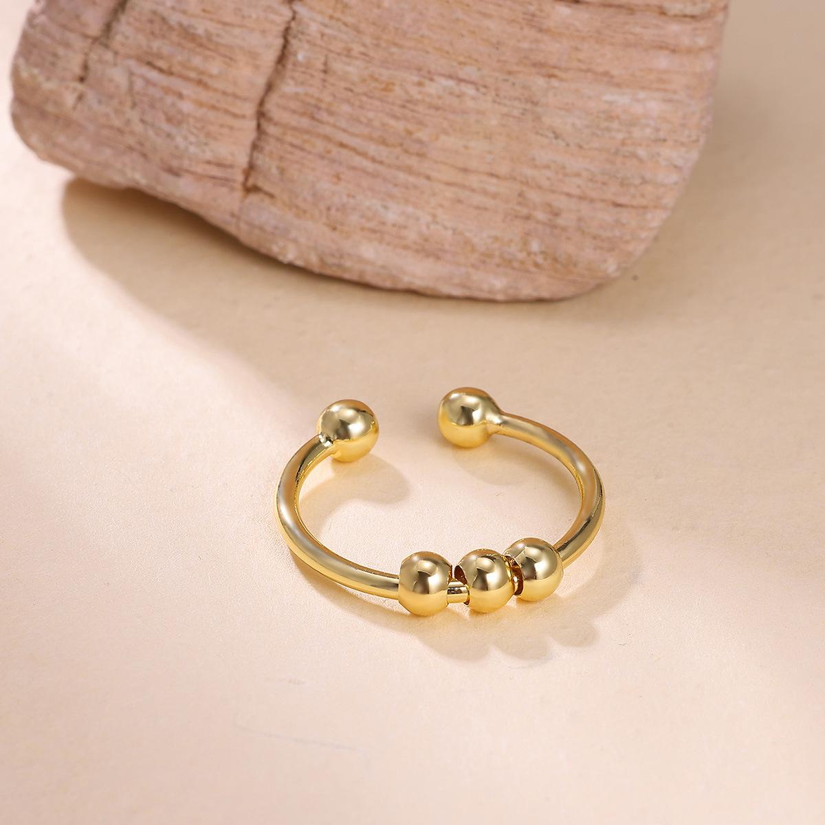 Spiral Bead Anxiety Relief Open Ring Gold Simple Men's and Women's Rotating Bead Finger Ring Handpiece