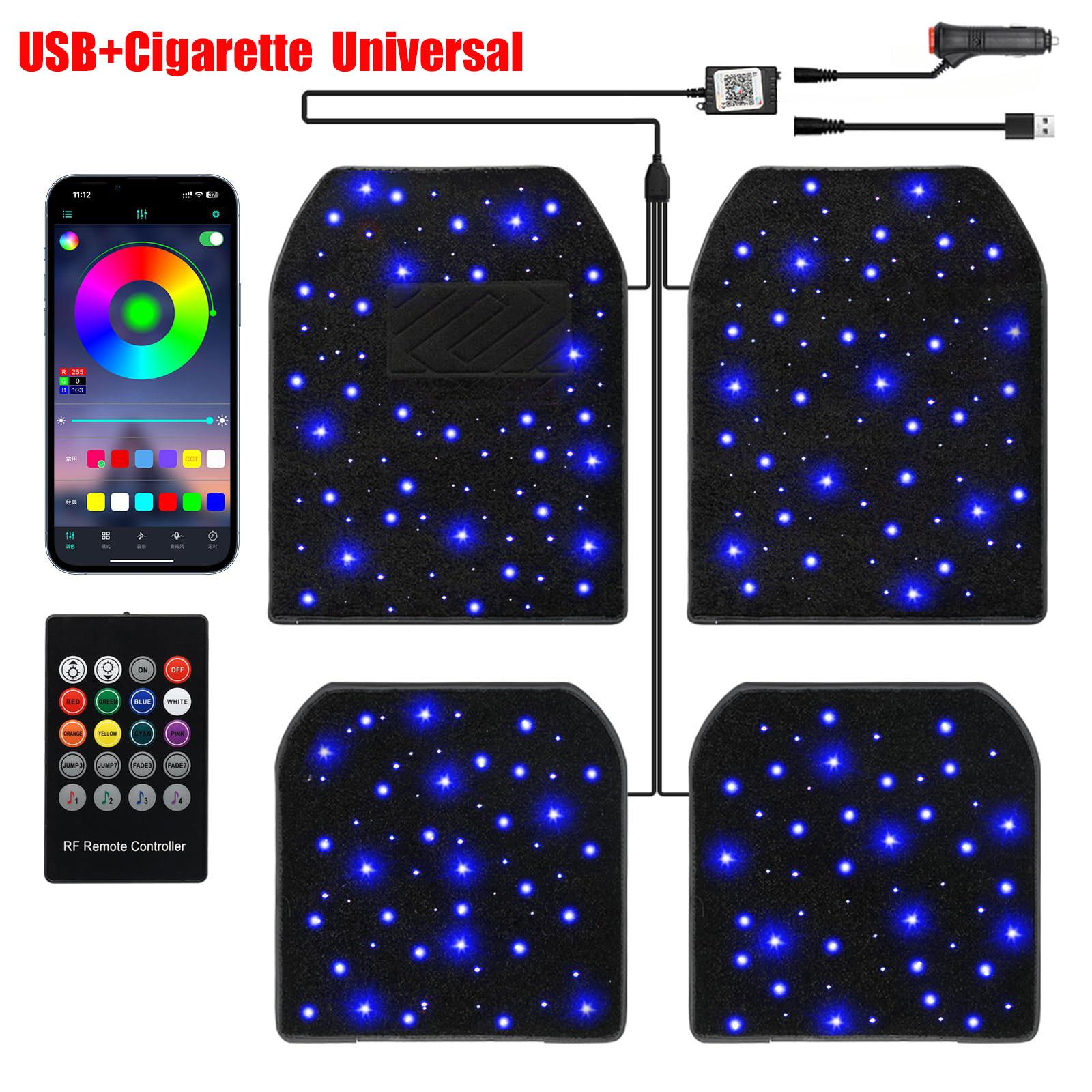 Universal Fit LED Starry Sky Projection Car Floor Mats, Customizable Fiber Optic Lighting Effects, App Remote Control, All-Weather Car Interior Decoration, Car Interior Accessories