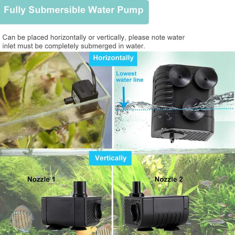 hygger Small Water Pump Ultra Quiet 53GPH (200L/H, 3W) Submersible Mini Water Pump，waterfall filter