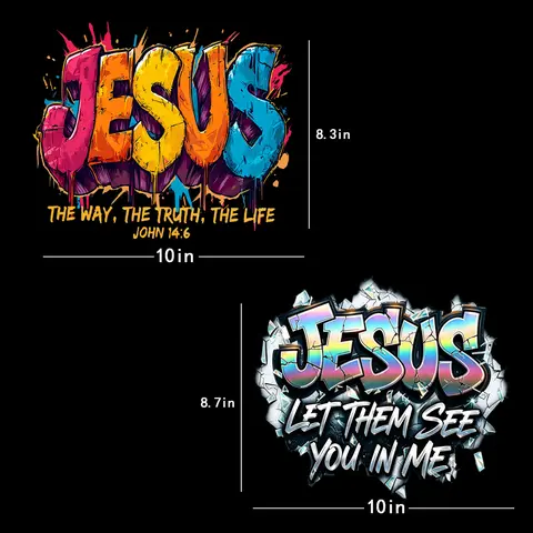 Christian Faith DTF Transfer Craft Supplies - Graffiti Text Single Sheet, "The Way The Truth The Life" John 14:6, "Let Them See You In Me", 10×8 in, 130-150°C for 30 Sec, Stretchable Print, Urban Edge T-Shirt Iron-On, Washable Stickers for Church Camps