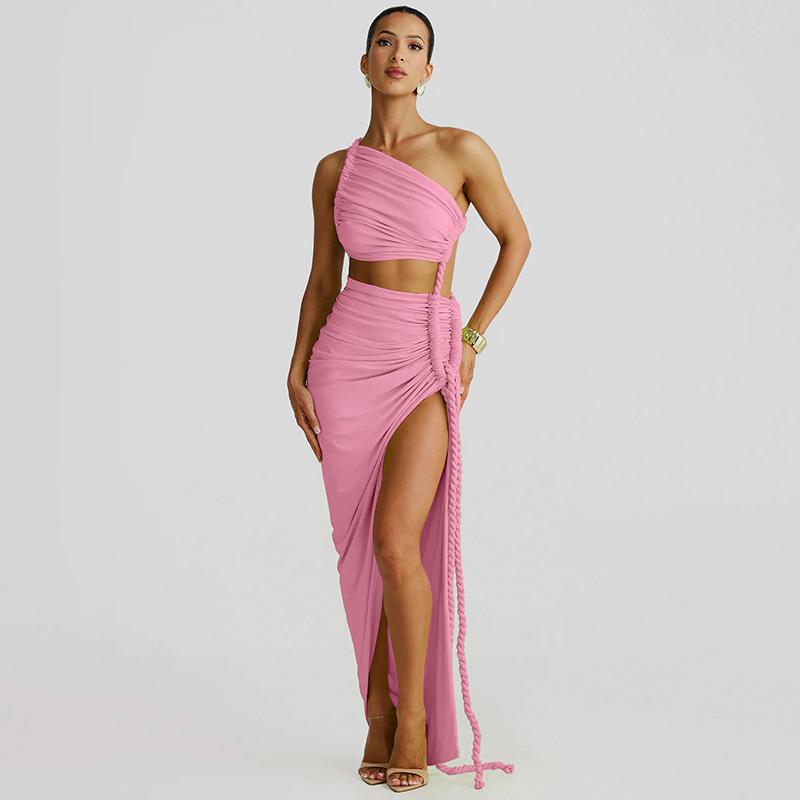 Asymmetric Braided Strap High Slit Maxi Dress Women 2025 Summer & Fall New Sexy Casual Elegant Party Club Dating Dress Beach Vacation Outfits Dresses