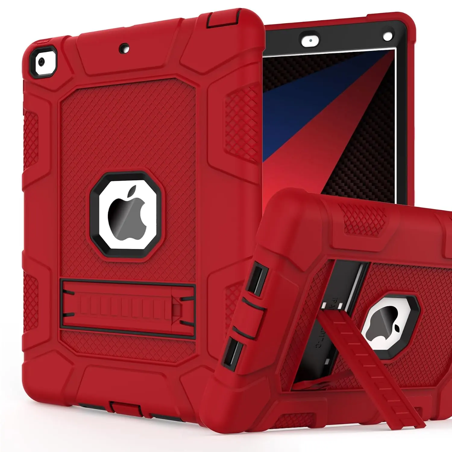 iPad 6th Generation Cases, iPad 5th Generation Case, iPad Air 2 Case, Shockproof Rugged Drop Protection Cover Built with Kickstand for iPad 9.7'' A1893/A1954/A1822/A1823(Red)