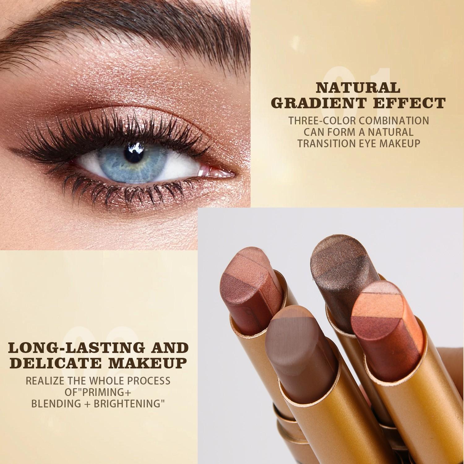 Three Color Eyeshadow Stick, Matte and Shimmer Finish, Waterproof, Easy Application, Perfect for All Makeup Styles, Ideal Valentine's Gift