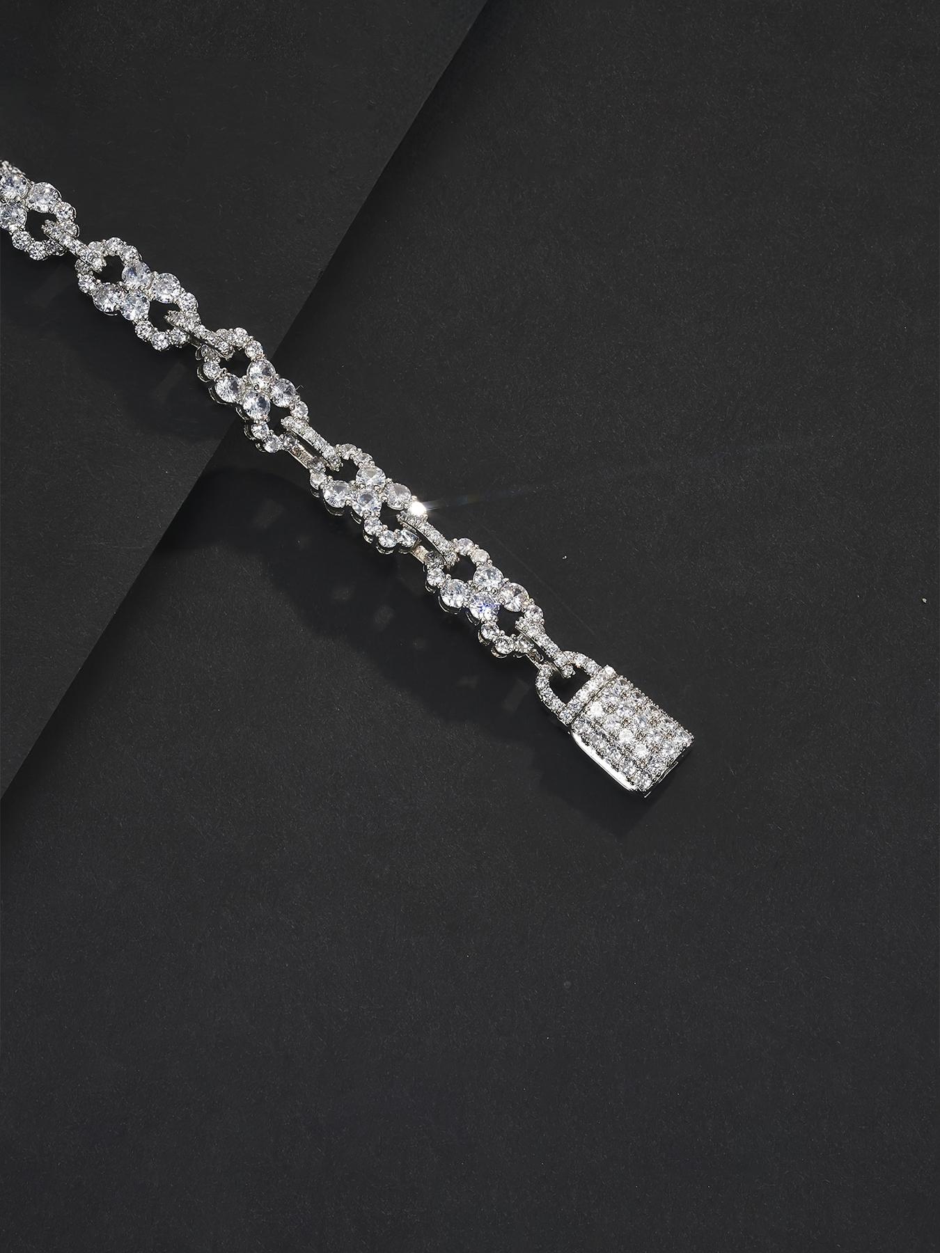 1PC ICED CHICS Eight-shaped Infinity bracelet, copper inlaid cubic zirconia, texture bracelet, Cuban Chain Bracelet, street casual style, the best gift for your partner, date, party.