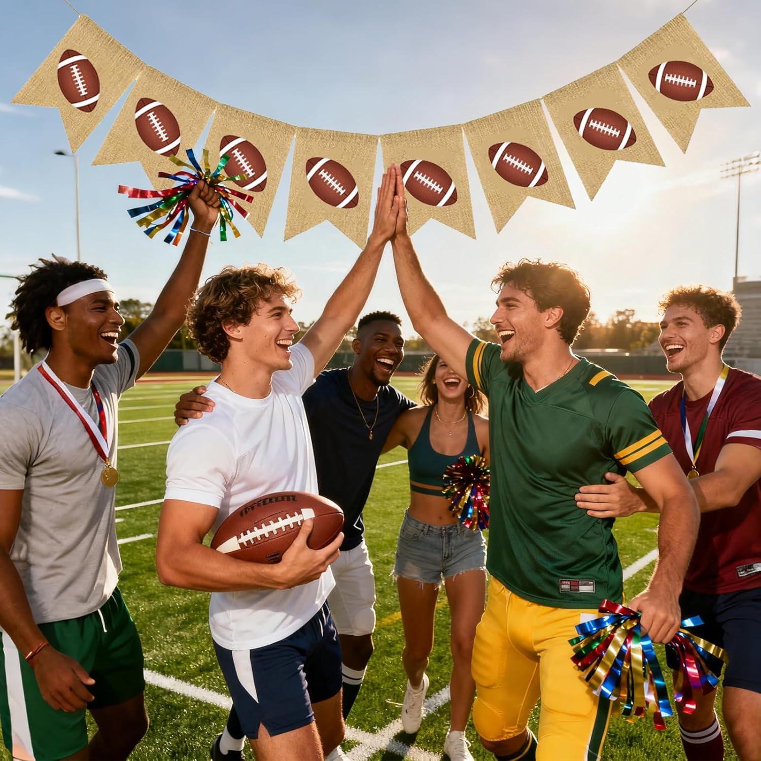 Football Banner  Party Burlap Bunting Banner  Theme Birthday Supplies Mantel Decoration