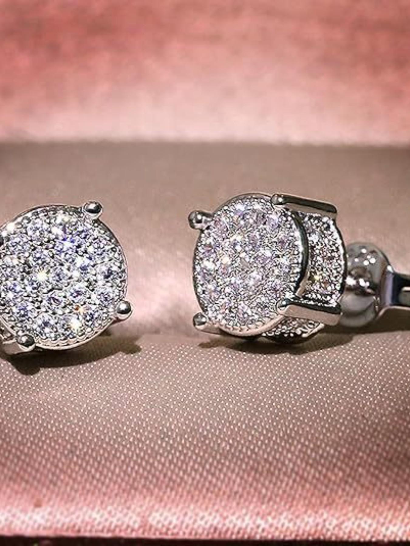 Vintage Rhinestone Hip Hop Earrings Set, Unisex Zirconia Studs, Color-Blocked Electroplated Round Design, Perfect for Daily Parties Holidays