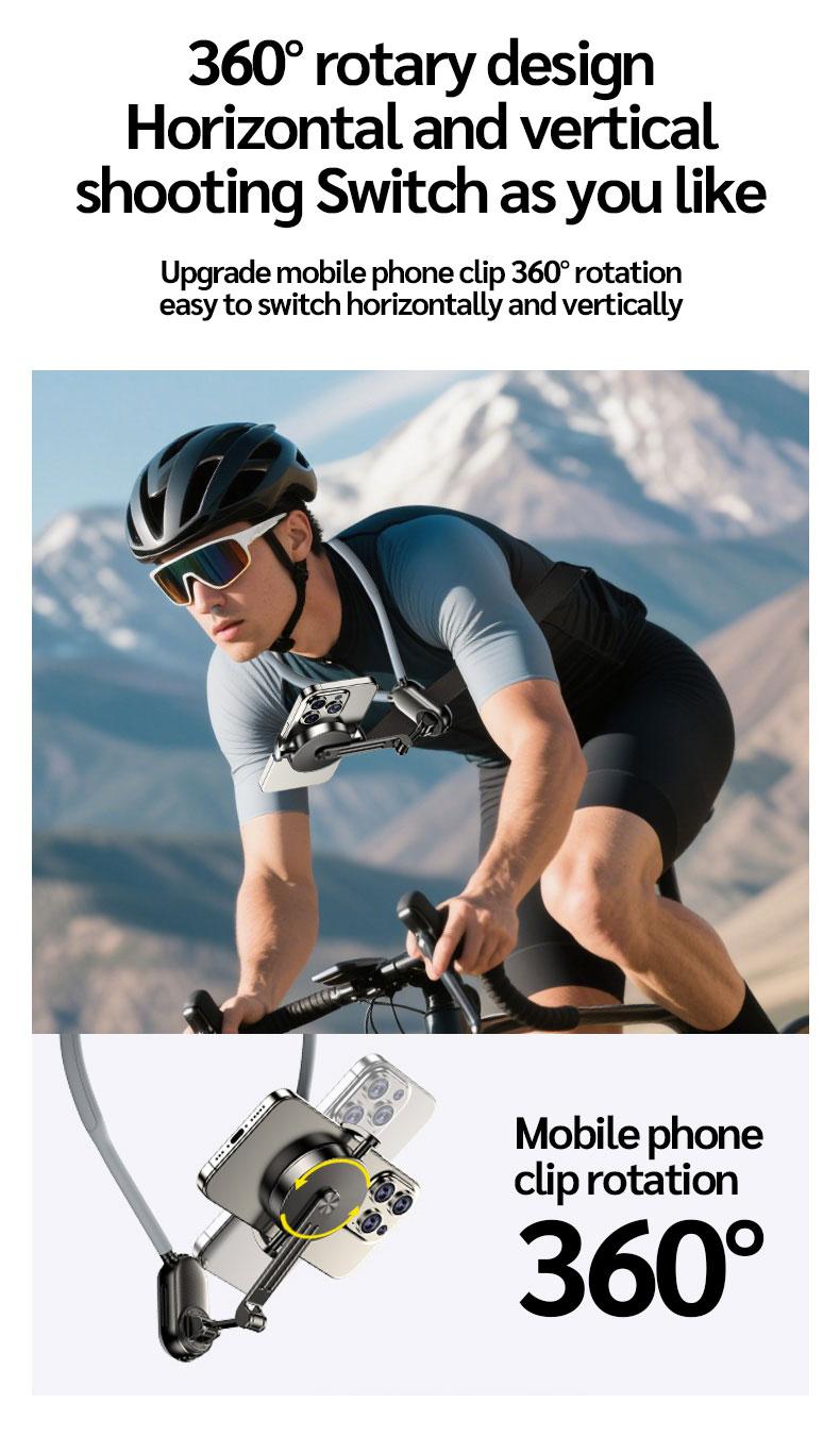 Selfieshow New Magnetic Neck Strap Phone Holder, First Person Perspective Sports Camera Shooting Aid, Chest Anti-Shake Fixed Stand, Adjustable Phone Holder