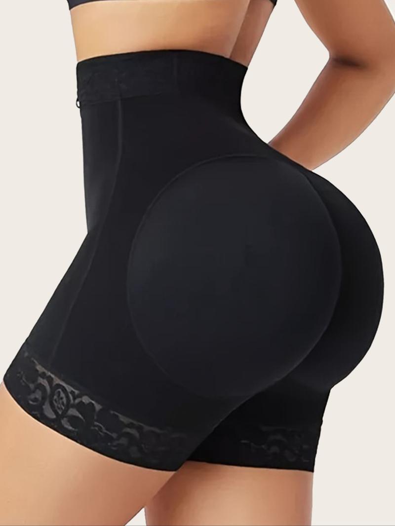 Women's Plain Lace Trim High Waist Shaping Leg Shaping Bottom, Tummy Control Compression Butt Lifting Zipper Shorts, Women's High Waisted Shapewear Bottoms for Daily Wear