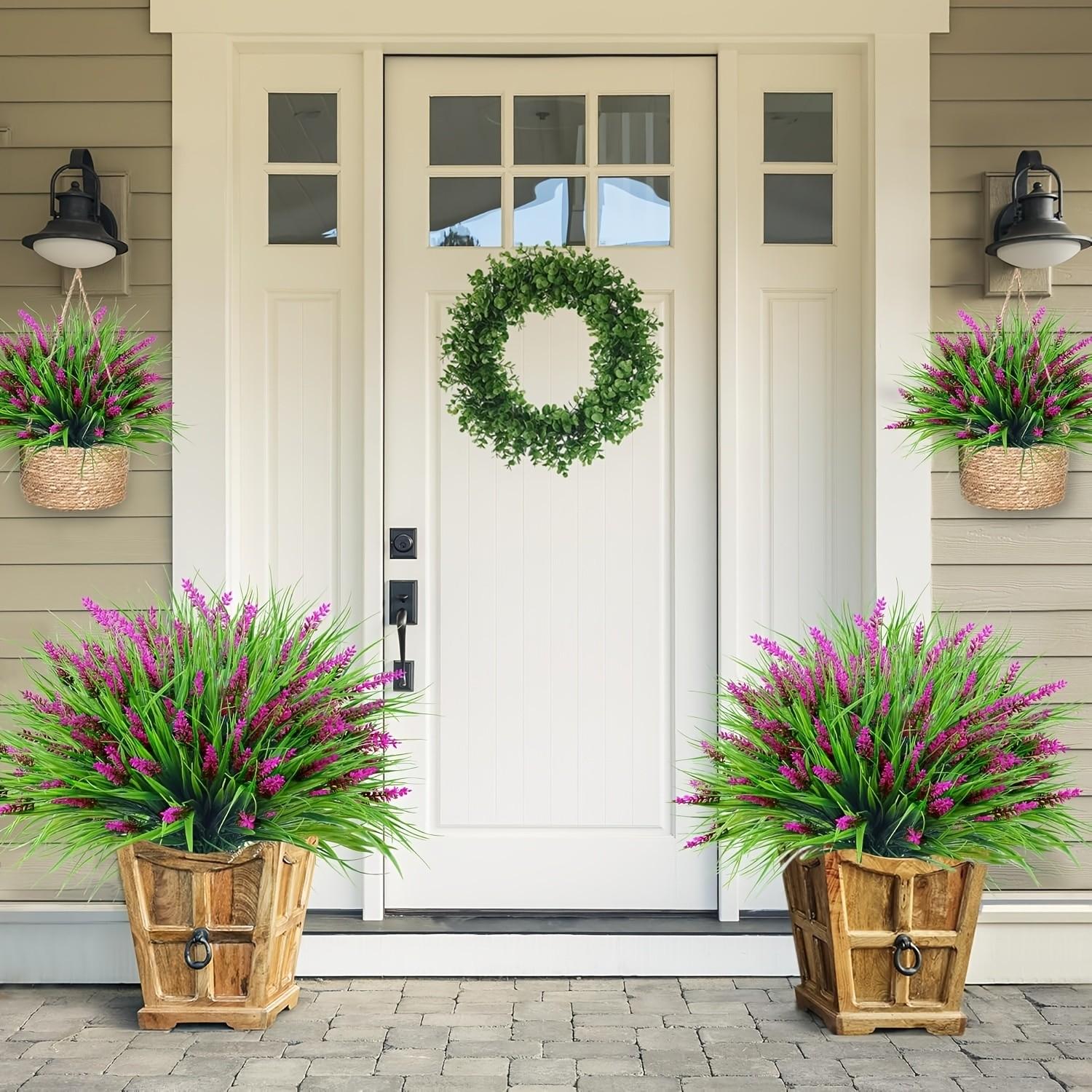 12 Bundles Artificial Lavender Flowers, UV Resistant Fake Lavender Plants, Faux Plastic Greenery for Indoor Outdoor Decoration