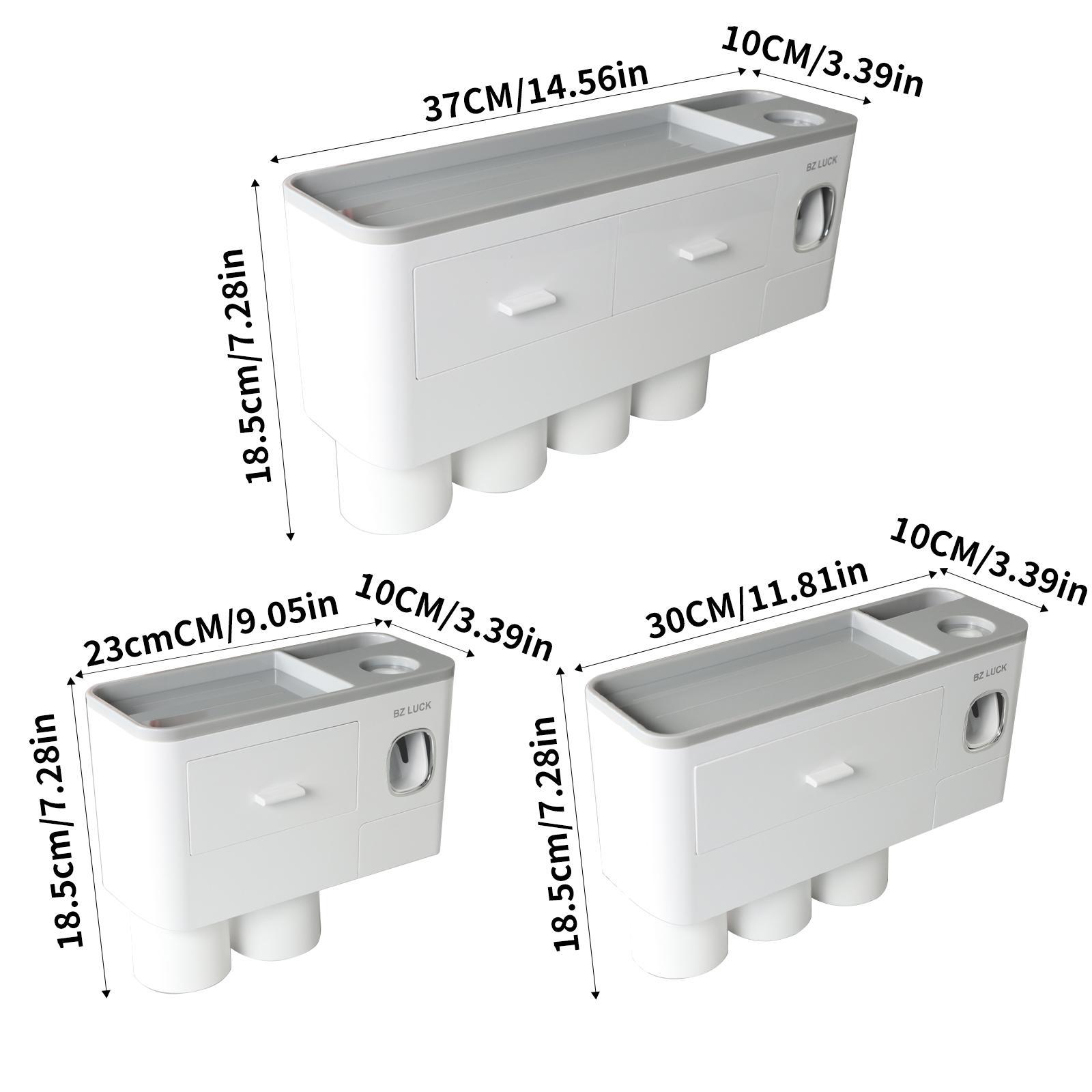 2-4 Cup Toothbrush Holders for Bathrooms - Wall Mounted with Toothpaste Dispenser - CosmeticDrawe, Large Capacity Tray & Bathroom Accessories Bottles Home Goods Organizer Organizing