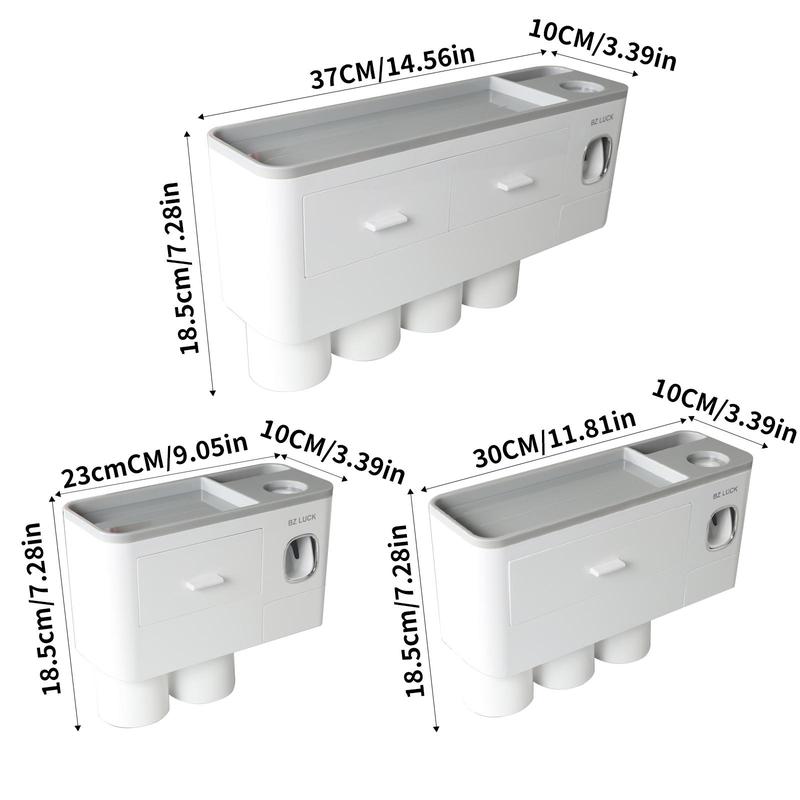 2-4 Cup Toothbrush Holders for Bathrooms - Wall Mounted with Toothpaste Dispenser - CosmeticDrawe, Large Capacity Tray & Bathroom Accessories Bottles Home Goods Organizer Organizing