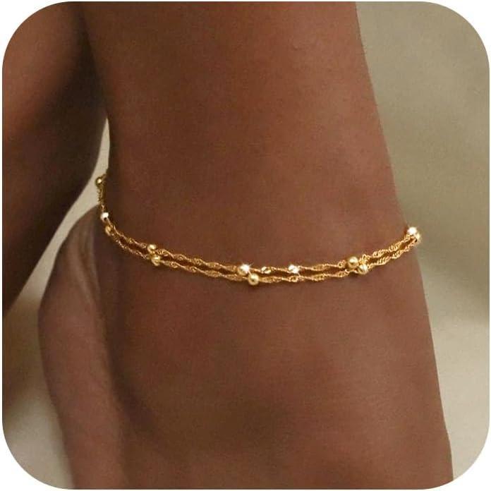 Tewiky Dainty Layered Ankle Bracelets For Women Waterproof Link Chain Anklets Non Tarnish Set Pack Summer Beach Jewelry Gift For Women Teen For Fashion For dealsforyoudays