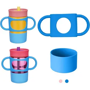 Silicone Double Handle & Boot Fit for Owala Kids’ Tumbler Zak Kelso Tumbler 12oz 15oz, Easy to Install for Toddlers to Grip & Train, Shock-Absorbing Bottom Sleeve Drop Protection (Blue)