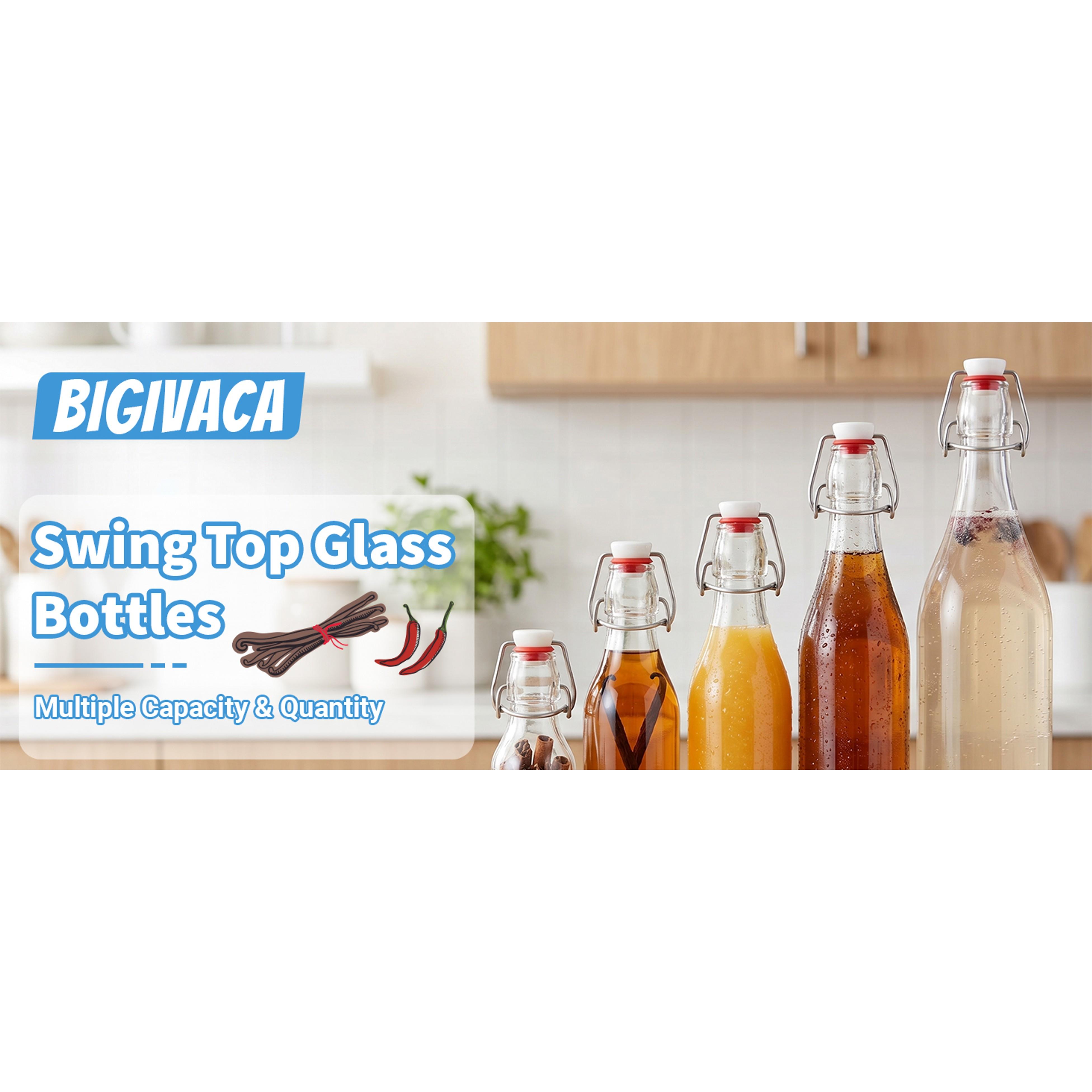 12 Pack 8oz Swing Top Glass Bottles – Flip Top Bottles with Stoppers for Vanilla Extract, Kombucha, Kefir, Home Brewing, Fermentation & Gifting, Includes 6 Extra Seals & 2 Pourers