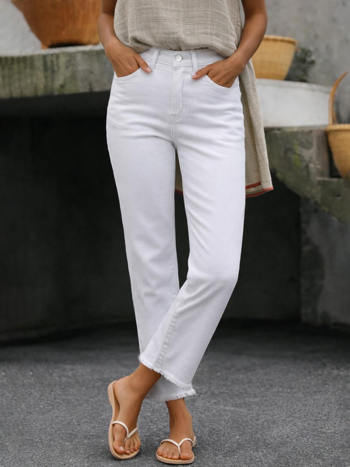 Women's Spring & Fall Slim-Fitting Basic Denim Jeans, Casual Button Fly Pockets Design, Long Regular Fit, Versatile Commuter Pants