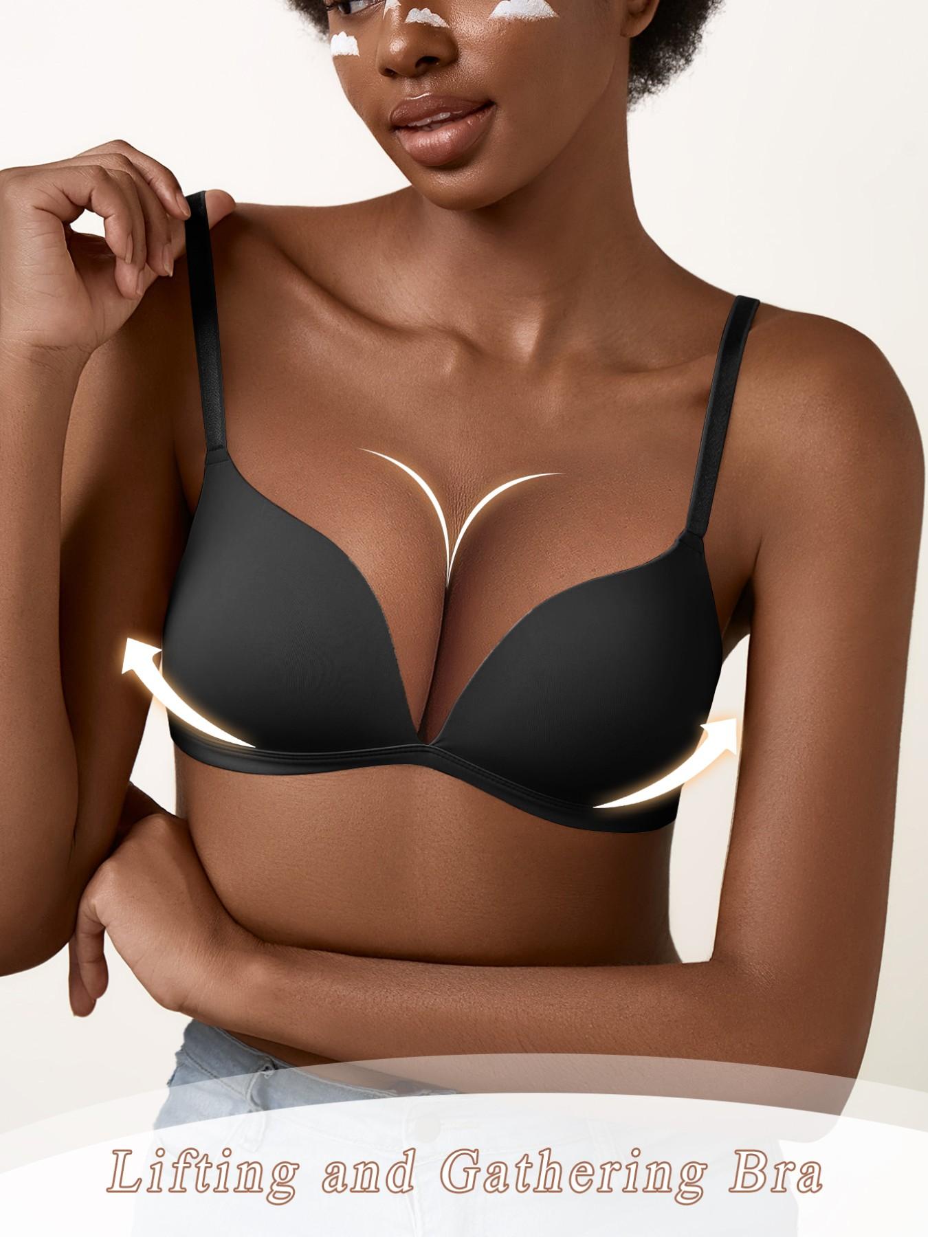 Women's Plain Invisible Seamless Push-Up Bra, Comfortable Breathable Everyday Wear, Medium Support Fitted Underwear, Soft Textured Bra