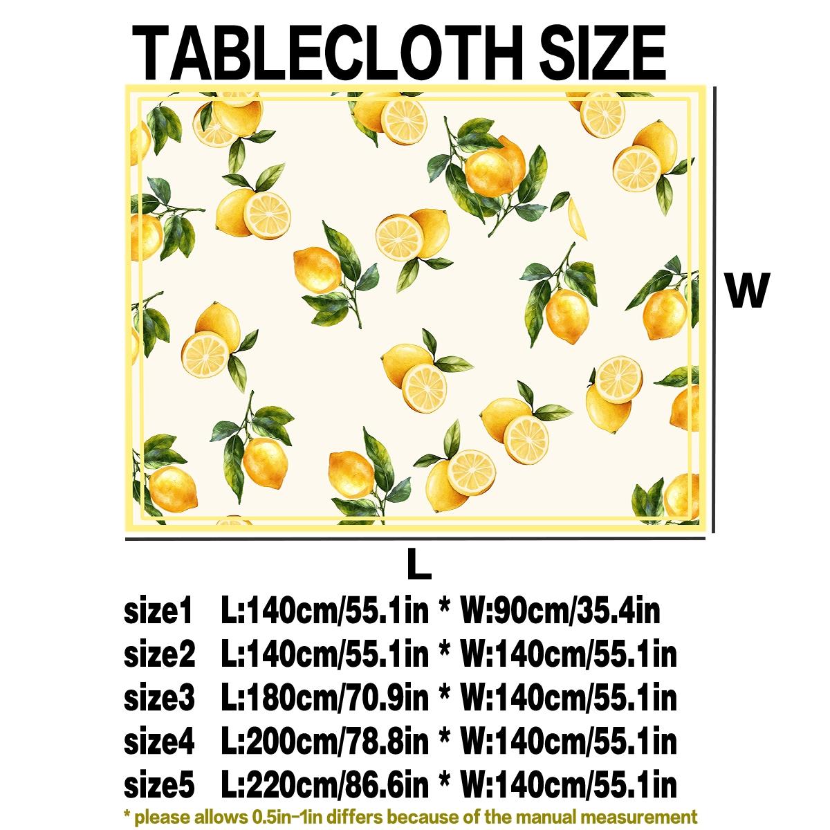 Lemon Fruit Print Tablecloth, Polyester Washable, Kitchen Dining Outdoor Picnic Garden Party Decorative Cloth