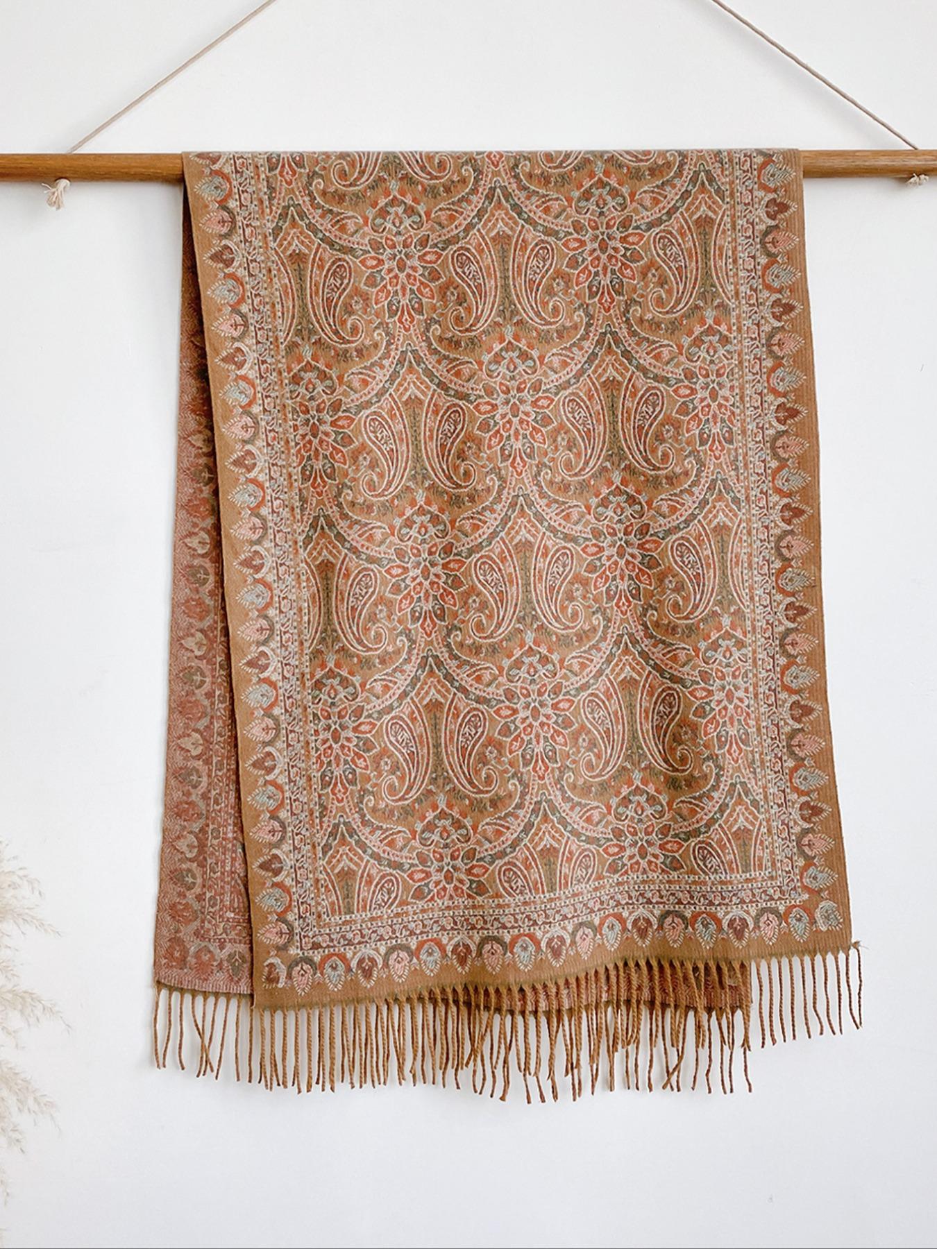 Women's Paisley Print Scarf, Soft Warm Shawl for Fall & Winter, Boho Style Woven Fabric, Casual Fashion Accessory