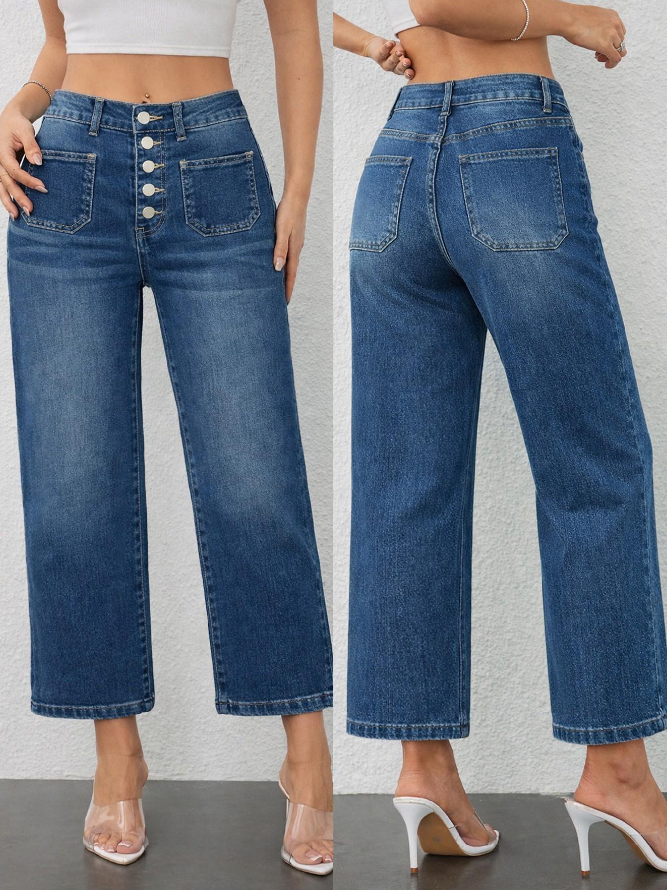 Women's High-Waisted Loose-Fit Denim Jeans, Comfortable Washed Blue Straight-Leg Pants for All Seasons, Casual Street Style
