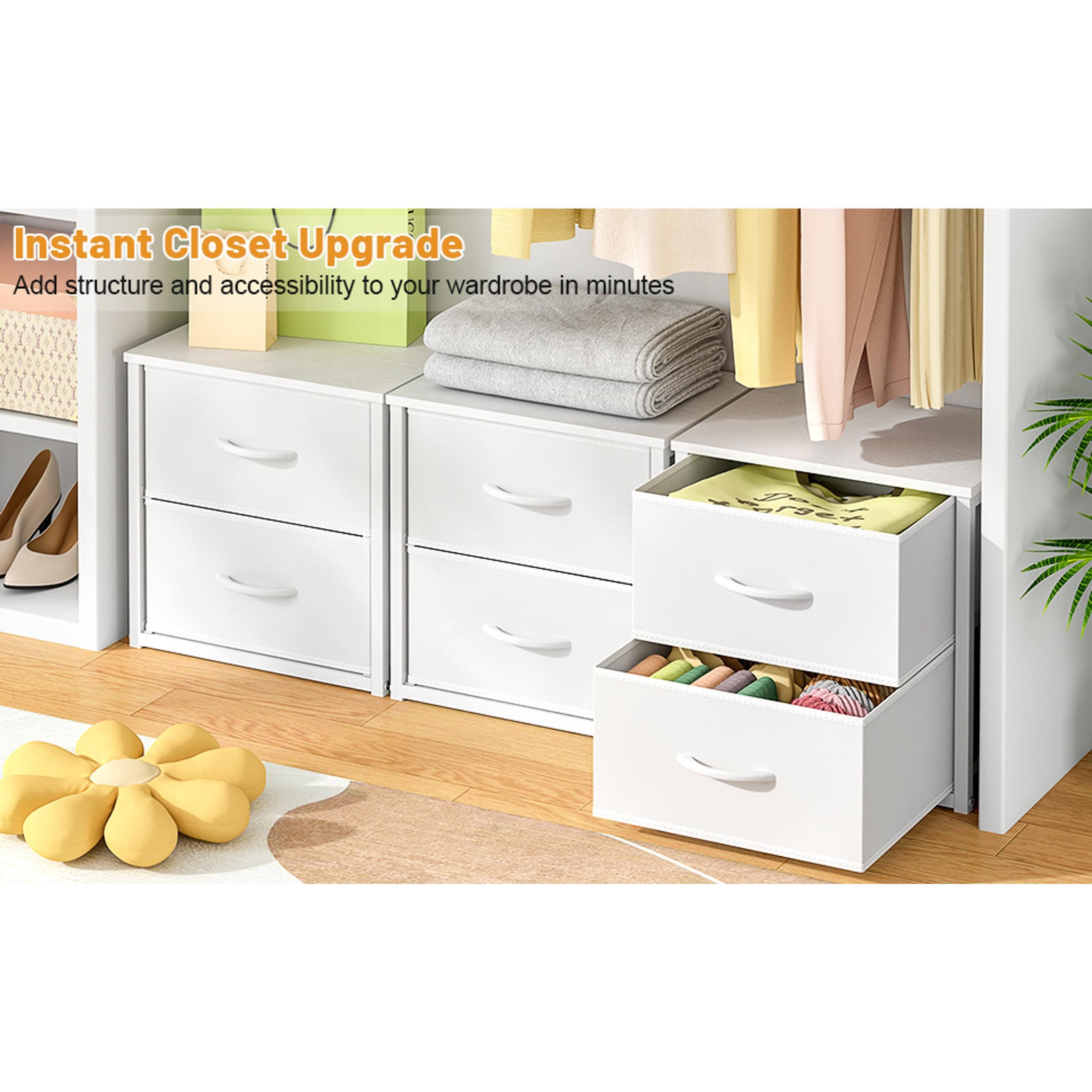 2-Pack Stackable Storage Drawers (4 Drawers Total), White Closet Organizer with Wooden Top & Metal Frame, Freestanding or Stackable Dresser for Bedroom, Living Room, Under Bed 2-Pack Stackable Storage Drawers (4 Drawers Total), White Closet Organizer with Wooden Top & Metal Frame, Freestanding or Stackable Dresser for Bedroom, Living Room, Under Bed