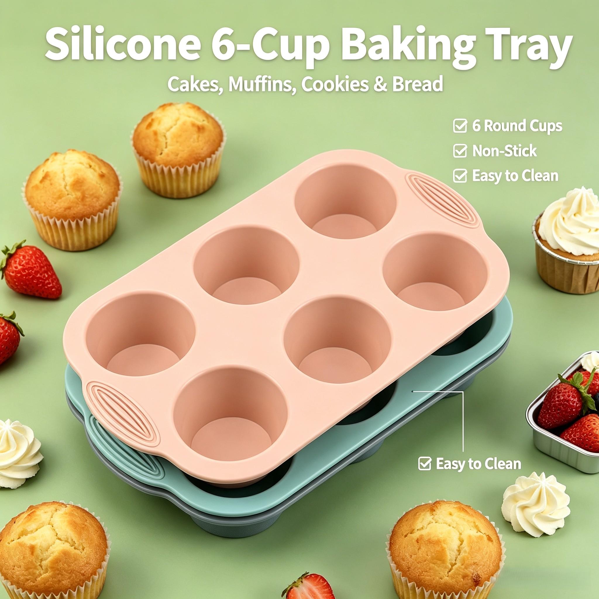 Food Grade Silicone Six-Cavity Cake Mold, Reusable Baking Mold for DIY Cookies, Muffins, Desserts, Perfect for Home Bakers