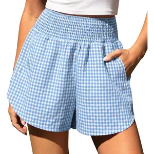 Womens Gingham Lounge Shorts High Waisted Summer Pajama Beach Casual Loose Fit Summer Shorts with Pockets