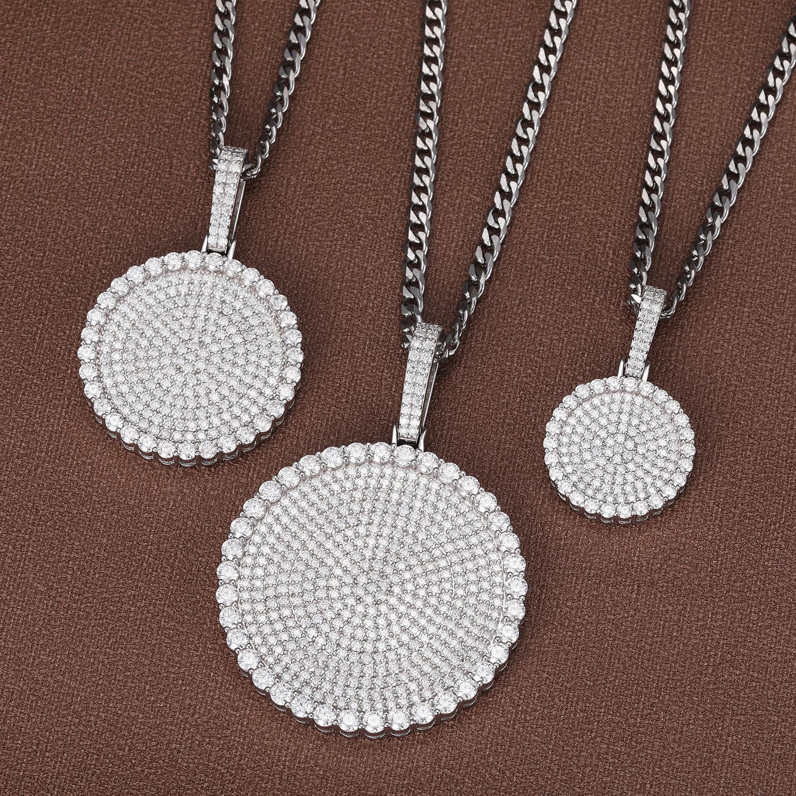 【#P159】Round Pendant UCCIYO Lab-Created Moissanite 925 Sterling Silver Moissanite Pendant Necklace, Round Pendant for Men and Women Hip Hop Jewelry Gift Fashion Accessories