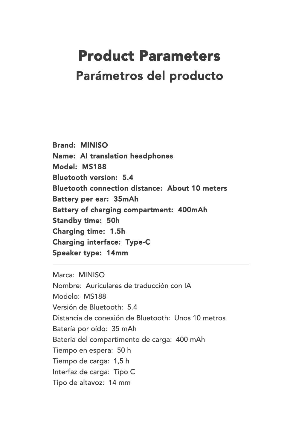 MINISO MS188 AI Earphones Wireless 134 Languages AI Translation Bluetooth Smart Earbuds with LCD Screen Charging Case APP Chargeable Black