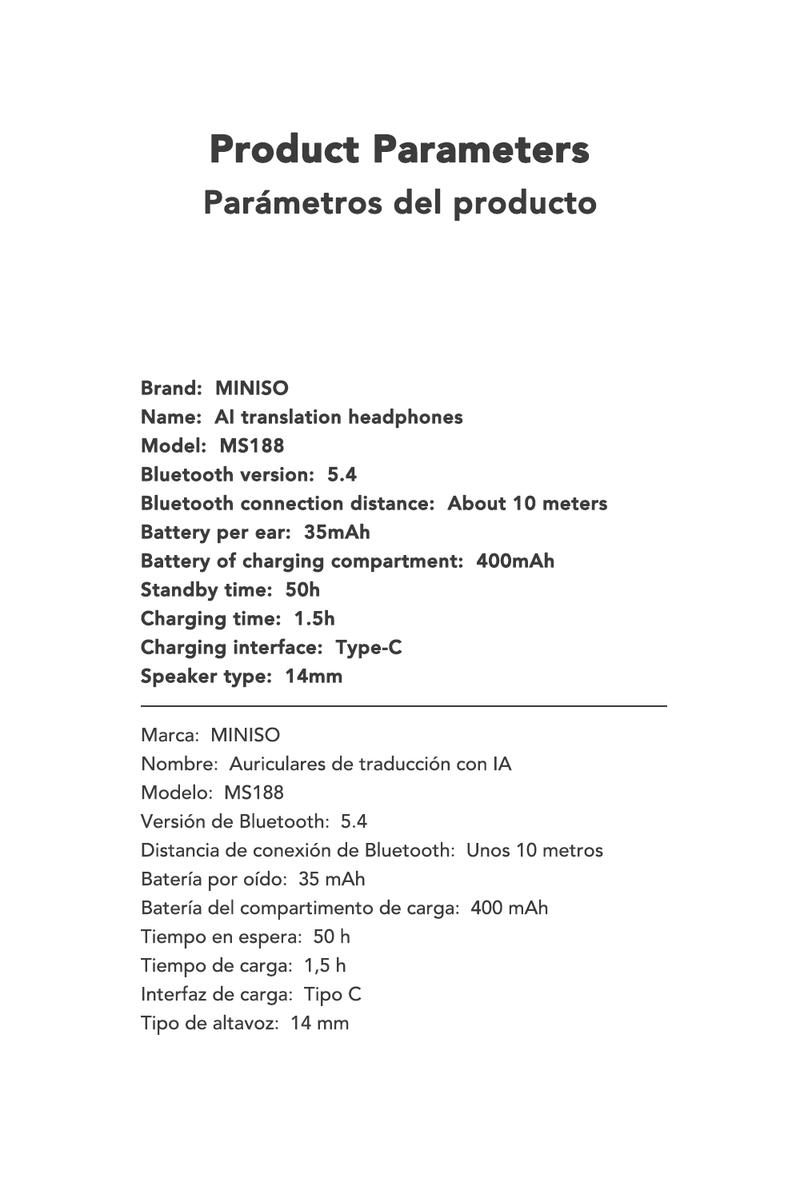 MINISO MS188 AI Earphones Wireless 134 Languages AI Translation Bluetooth Smart Earbuds with LCD Screen Charging Case APP Chargeable Black