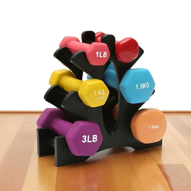 Black ABS three-layer dumbbell rack, suitable for finishing weight at home and gym, compact A design, can place six dumbbells on each side, strength workout equipment, exercise workout equipment, Fitness Training Equipment