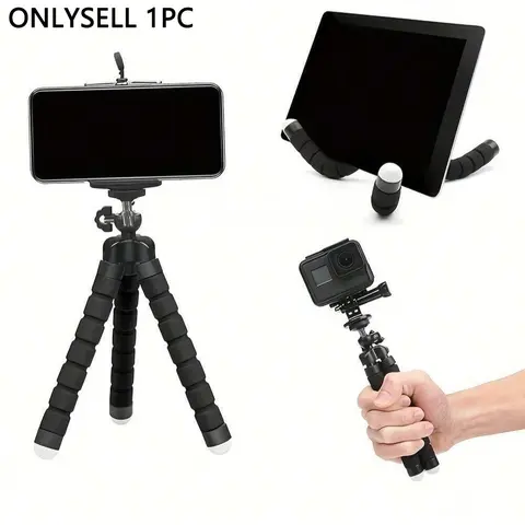 Flexible Sponge Tripod with Non-Slip Design for Mobile Phone Video Recording, Selfie Stick with Phone Holder, Phone Accessories for Home & Office Use, Vlogging Kit Selfie Stand, Phone Accessory Compatible, Cellphone Accessories
