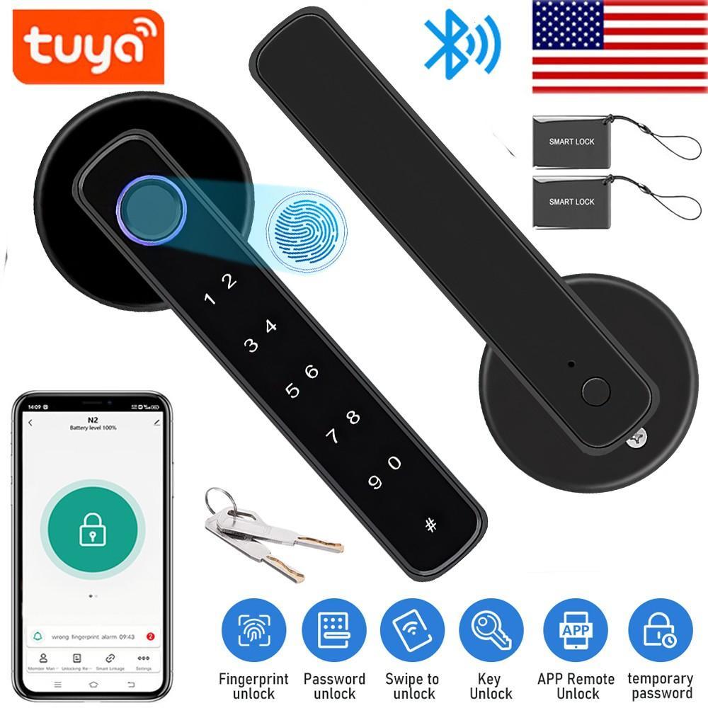 Upgraded Biometric Fingerprint Door Security Lock, Keyless Keypad Entry with Bluetooth and App Compatibility, Batteries Included, Easy to Install Smart Home Gadget, Fits 30mm-55mm Door Thickness, Smart Home Gadgets