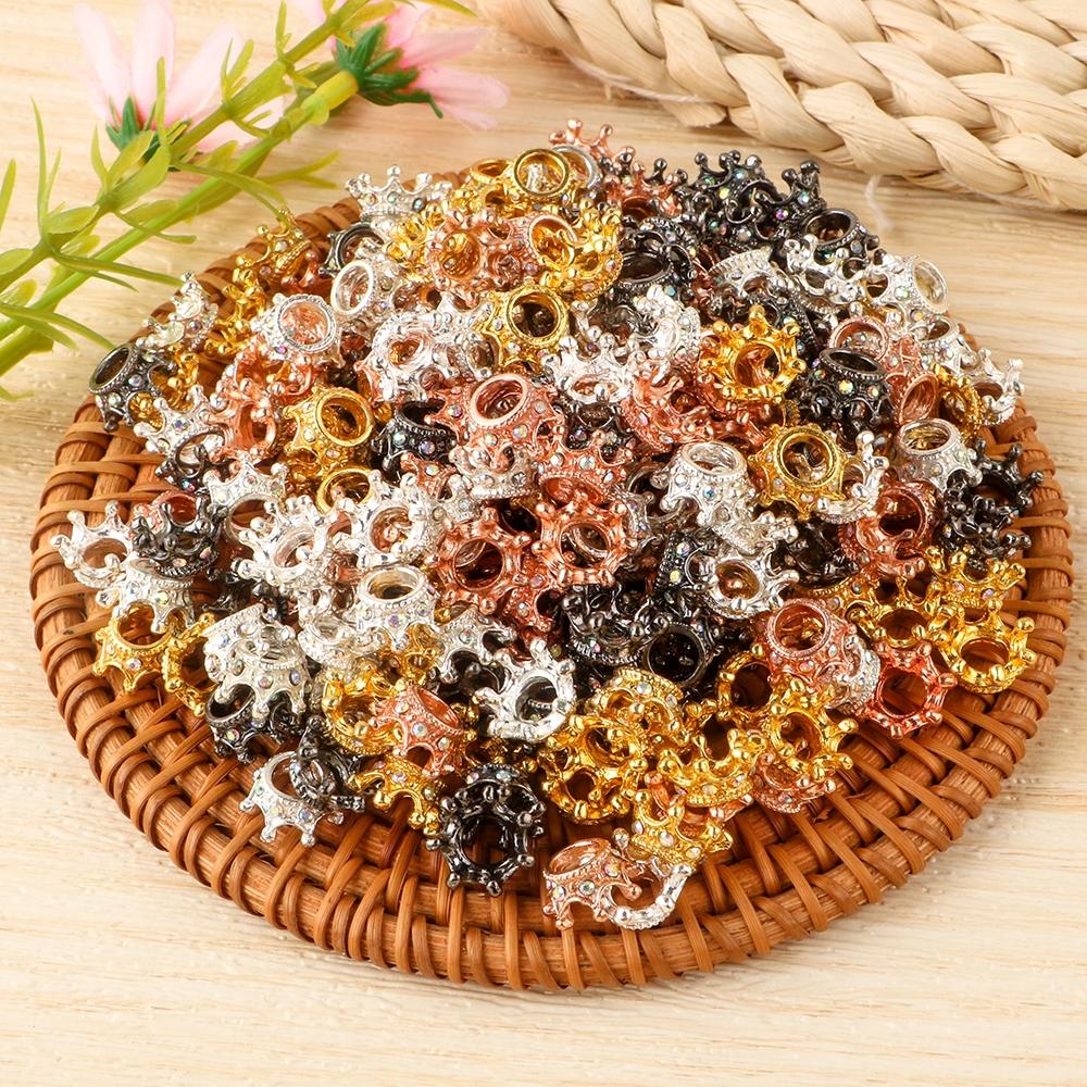 20Pcs Rhinestone Crown Shape Beads Alloy Loose Spacer Beads For Jewelry Making DIY Mix Beads Bracelet Necklace Accessories