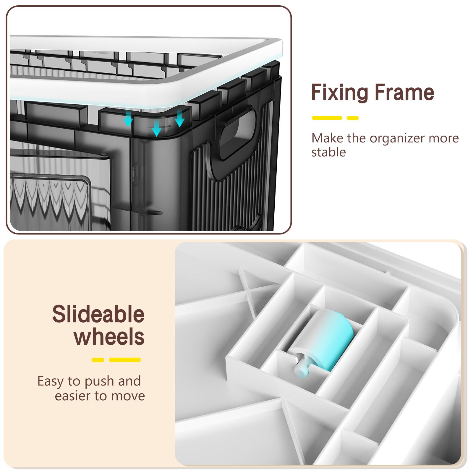 7CODE 4 Tier Plastic Storage Bins with Lids , Stackable Storage Containers with Wheels, Folding Storage Boxes, Collapsible Storage Bins, Closet Organizers and Storage for Living Room,Kitchen,Office,Dorm