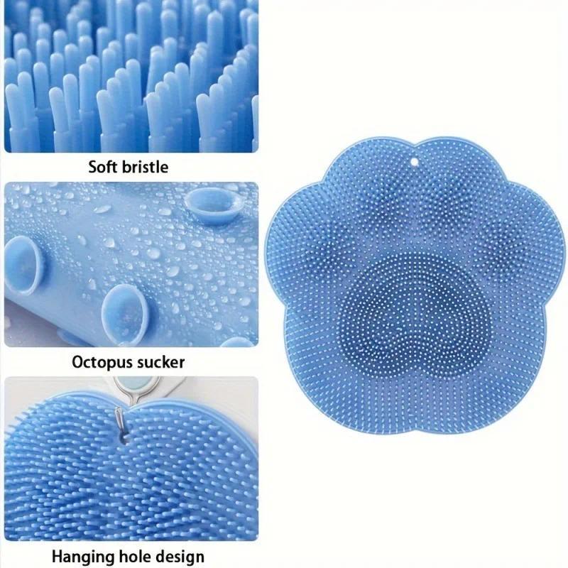1 Pack Silicone Shower Foot Scrubber Mat, Multi-function Back & Foot Massager Pad Non-slip Bathroom Shower Accessory