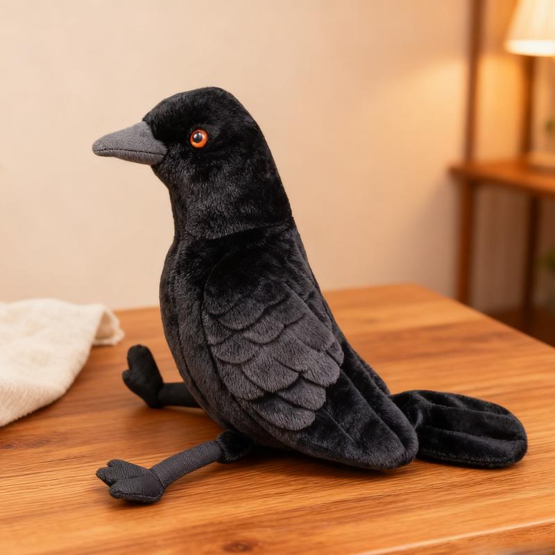 Realistic crow plush toy, soft and plush, exquisite details, creative gift, unique ornament. A charming decorative piece for the study, bedroom, or living room. A quirky animal doll, suitable for animal lovers, and a perfect gift for boys and children.