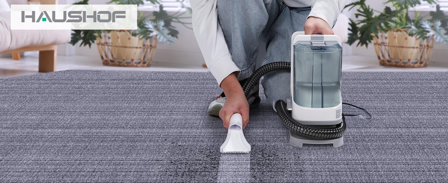 HAUSHOF Portable Carpet Spot and Upholstery Cleaner, Lightweight Handheld Deep Cleaner Machine for Pet Stains, Sofa, Rug, Mattress, Car Seat and Curtain, White & Light Grey
