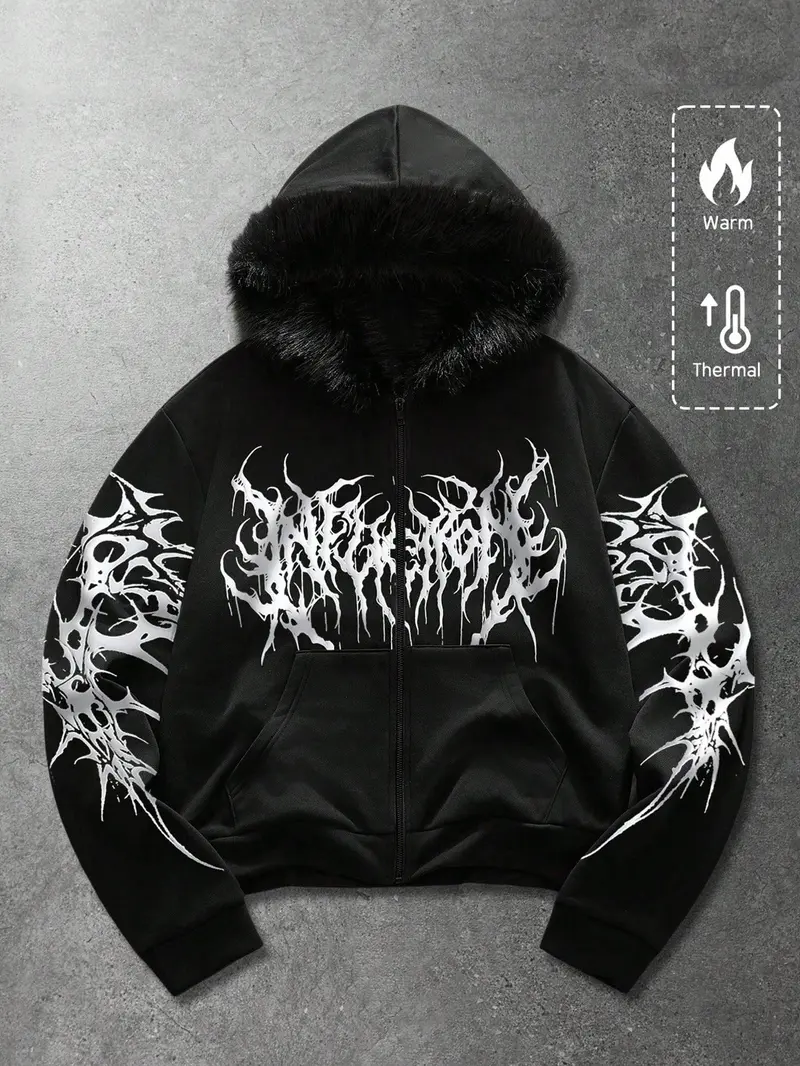 ジャケット・アウター archive Japanese Label grunge y2k sly Y2K Cyber Grunge Full Zip Hoodie with Red Furry Hood | Gothic