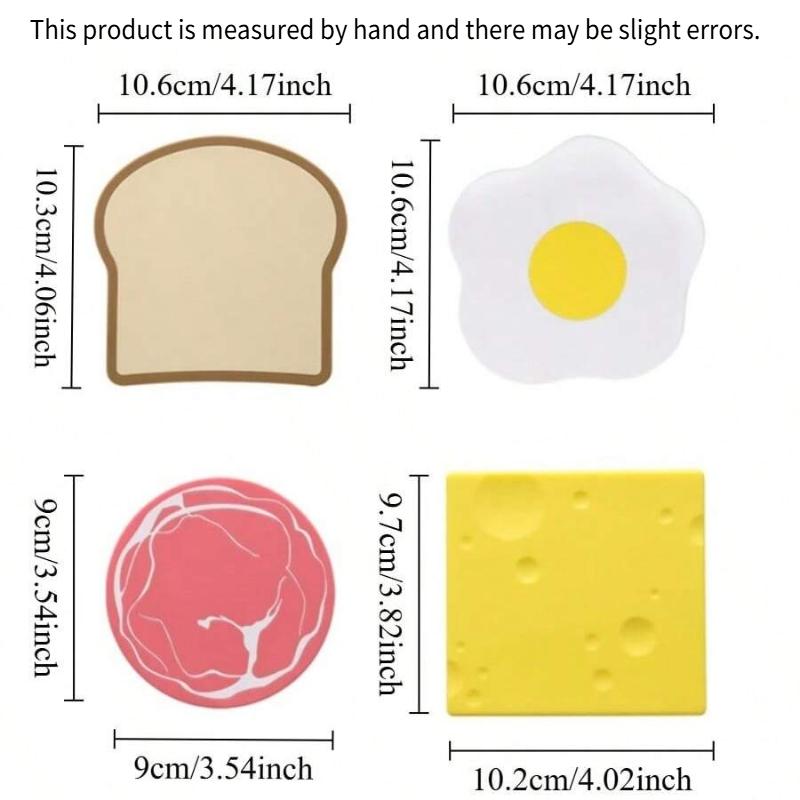 1pc of Silicone Coaster for HCute Food Shapedome Decor, Available in Four Designs: Ham, Cheese, Egg, And Toast Shapes.It Is Non-Slip, Heat-Resistant, And Serves As a Coffee Coaster And Desktop Protector.Easy to Clean by Hand, Perfect for Families, Cafes