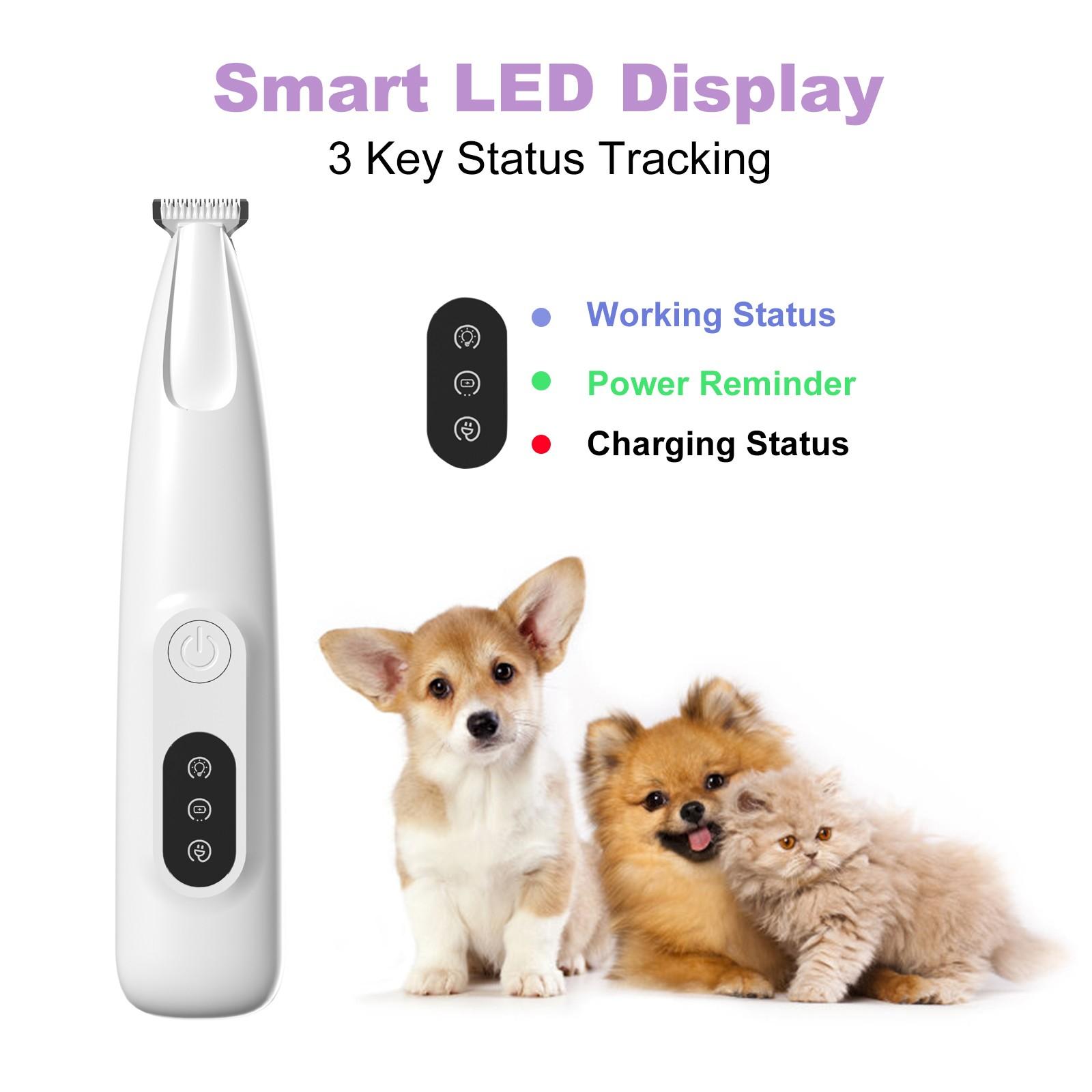 Pet Paw Trimmer with LED Light – Electric Dog & Cat Hair Clipper, 18mm Wide Blade, Low Noise Grooming Tool for Paws, Eyes, Ears, Face and Rump.