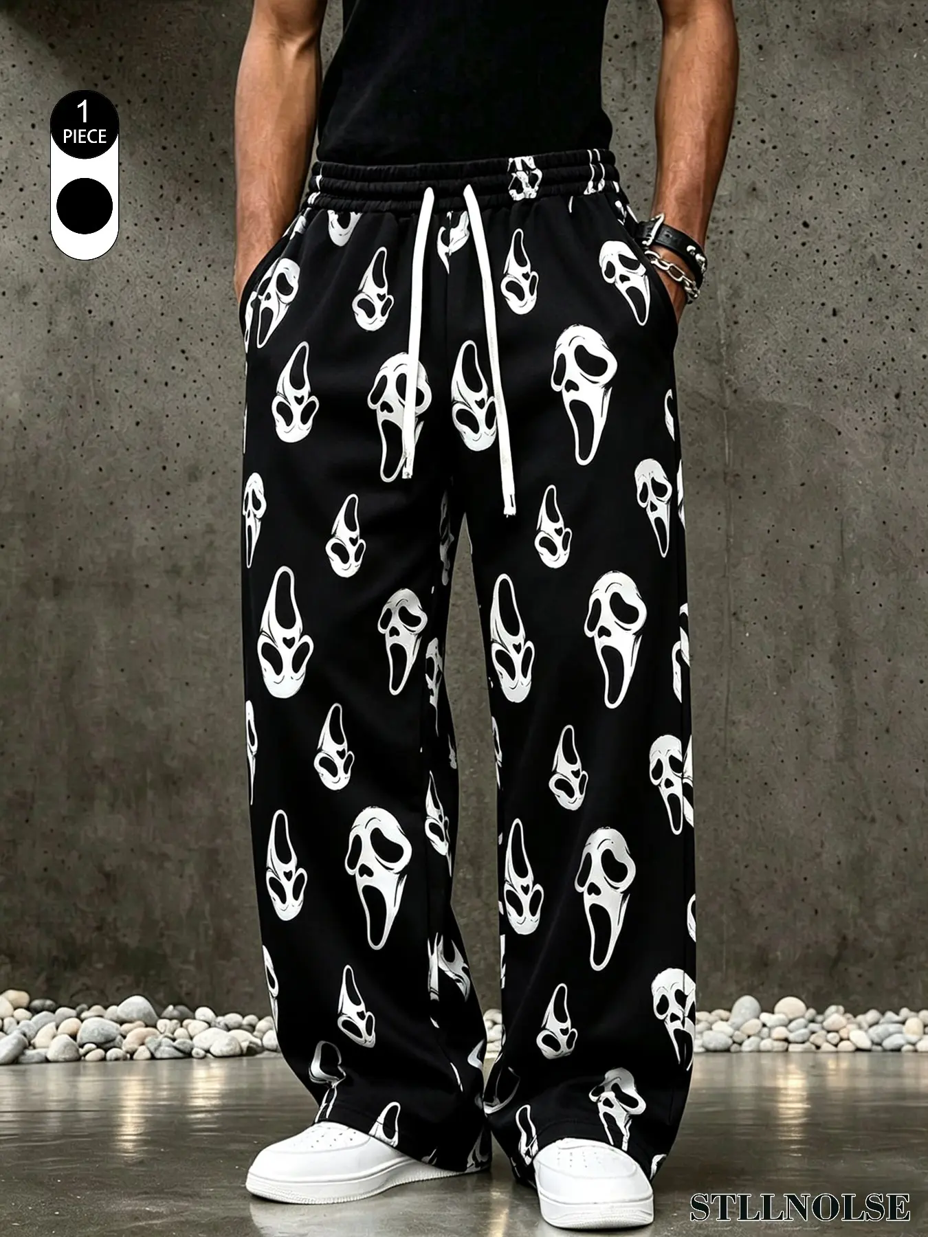 Halloween Costume Pants, Soft Comfortable Fabric, Spooky Ghost Face Print, Loose-Fit, Elastic Waistband, Wide Leg, Perfect for Home & Outdoors