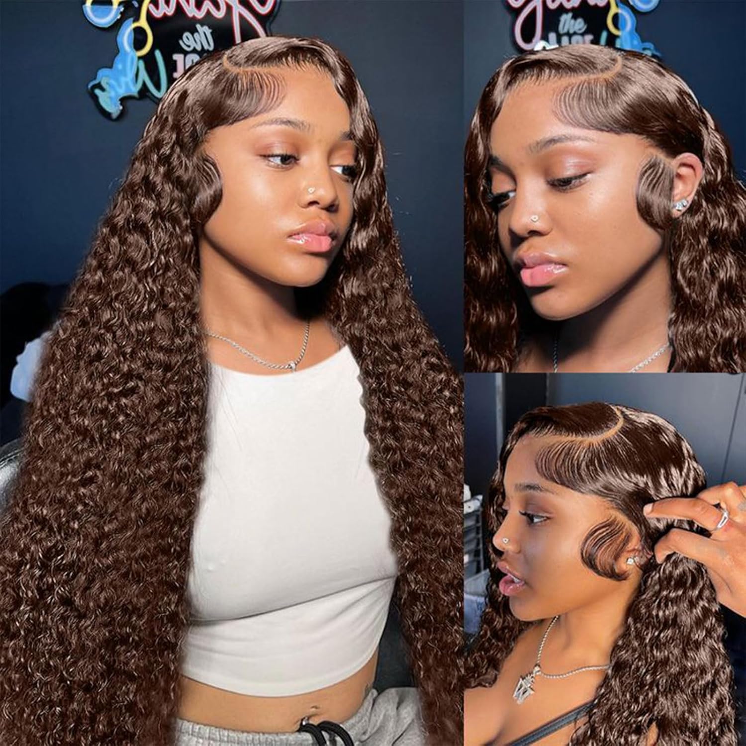 Chocolate Brown Deep Wave Lace Front Wigs Human Hair 180 Density 4# 13x4 13x6 HD Lace Frontal Wigs Curly Human Hair Brown Glueless Wig For Women Pre Plucked with Natural Hairline #TikTokShopHolidayHaul