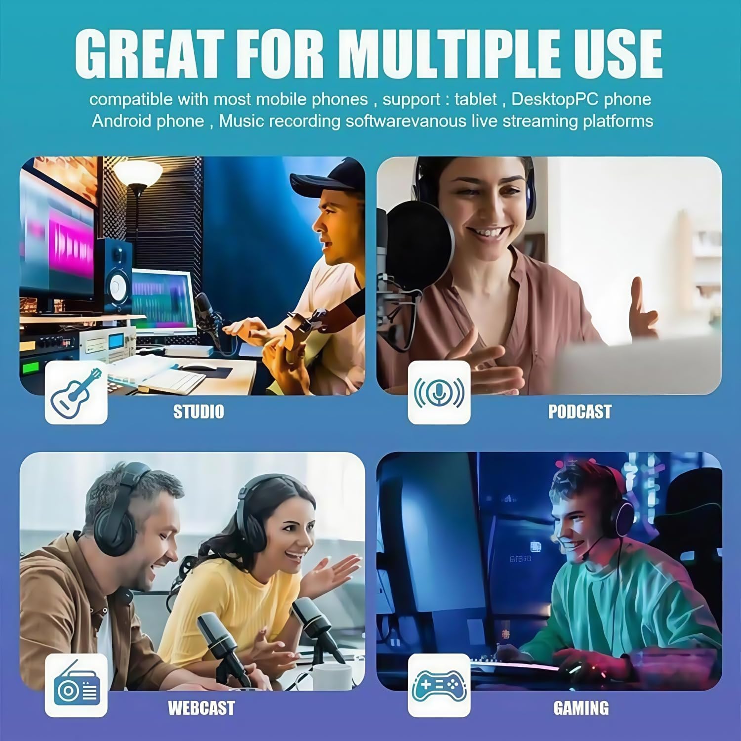 F998 Podcast Equipment Bundle, Live Sound Card With BM800 Microphone Condenser For Smartphones Bluetooth Connection,For YouTube TikTok Twitch Gaming DJ Audio Recording, Broadcasting, Live Streaming