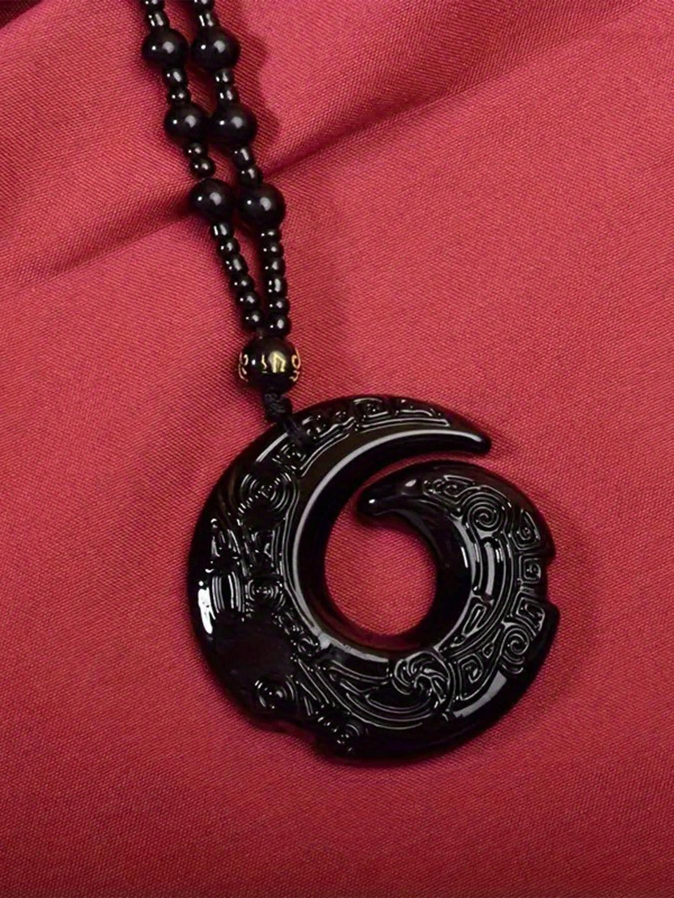 Obsidian Pendant Charms Necklace, Unisex Lucky Charm Jewelry, Trendy Charms Necklace, Casual Fashion Accessory, Durable Fashion Accessory, Perfect Holiday Gift for All Seasons